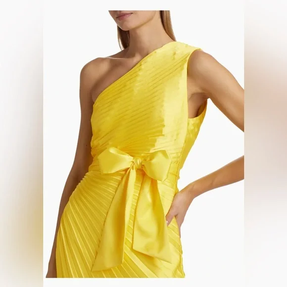 Milly Estelle Pleated Satin One-Shoulder Dress Size 6 - Picture 6 of 12